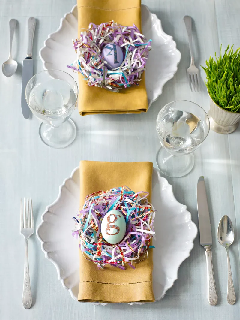 42 Easter Centerpiece Ideas and Table Decor for Spring 16 Paper-Strip Nest Place Setting