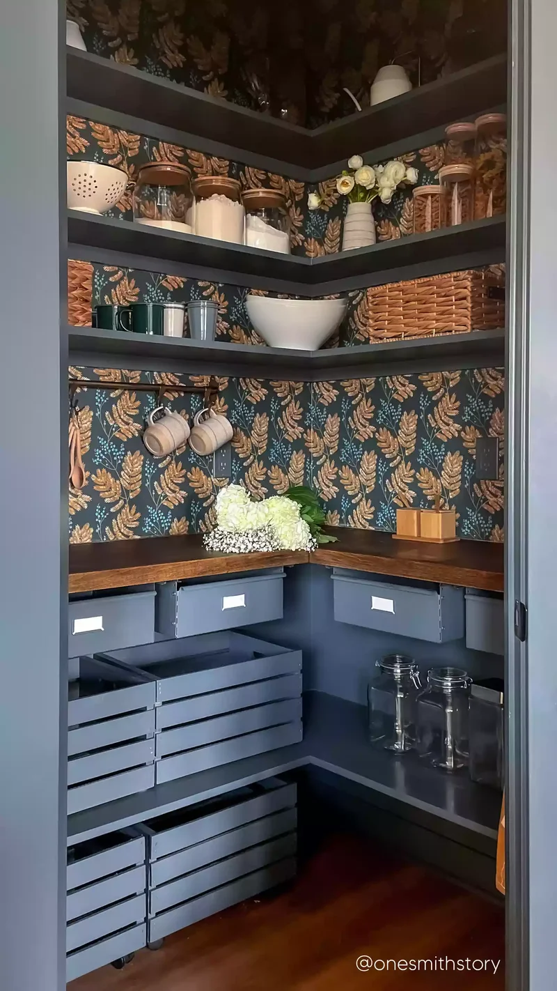 37 Corner Pantry Solutions That Boost Space and Design 33 Patterned Wallpaper