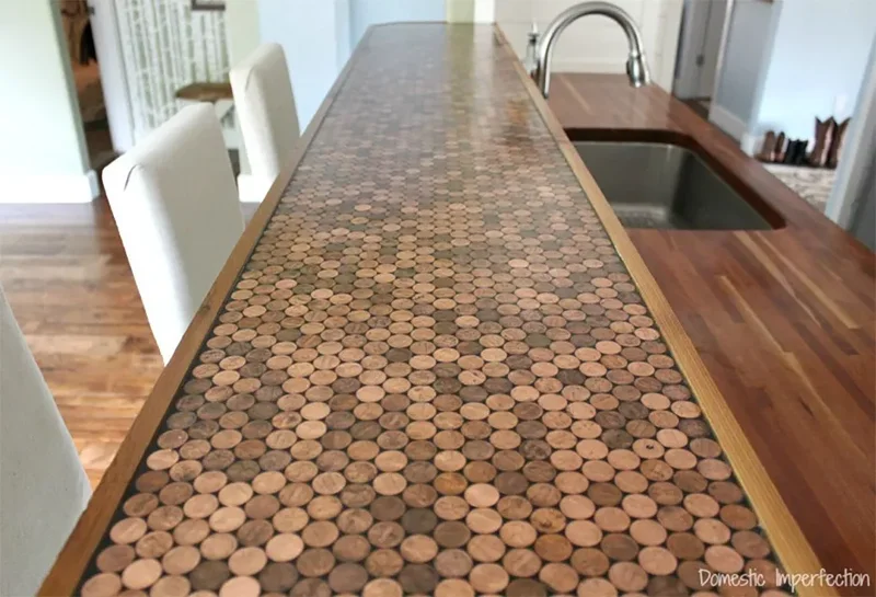 25 Creative DIY Countertop Projects to Transform Your Kitchen 10 Penny Countertop