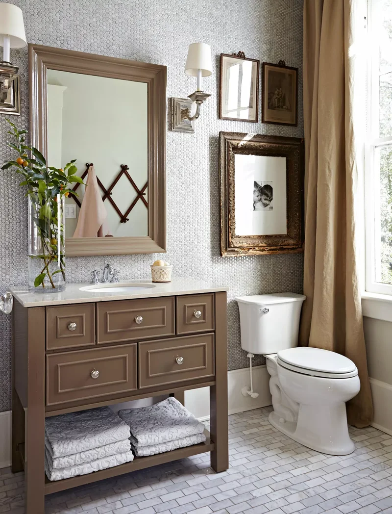 21 Beautiful Bathroom Backsplash Designs for Any Decor 9 Penny Tile Bathroom Backsplash