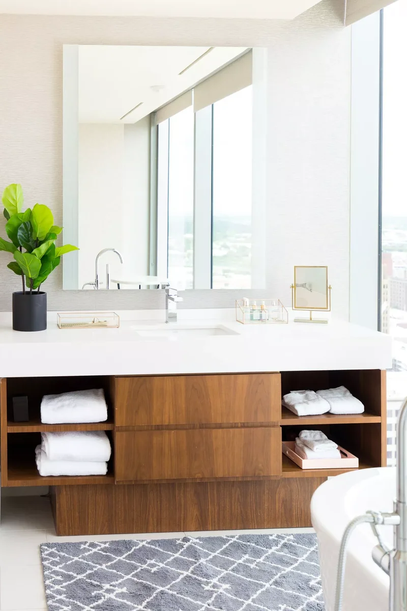 43 Bathroom Storage Solutions for More Space and Style 8 Pick a Vanity With Open Shelving