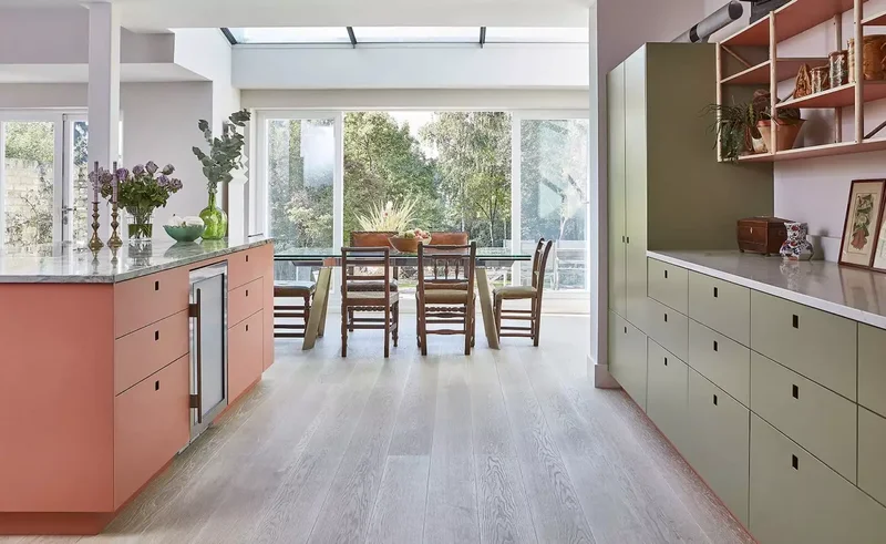 31 Kitchen Color Schemes for Every Style to Transform Your Space 27 Pistachio + Canteloupe + Pink