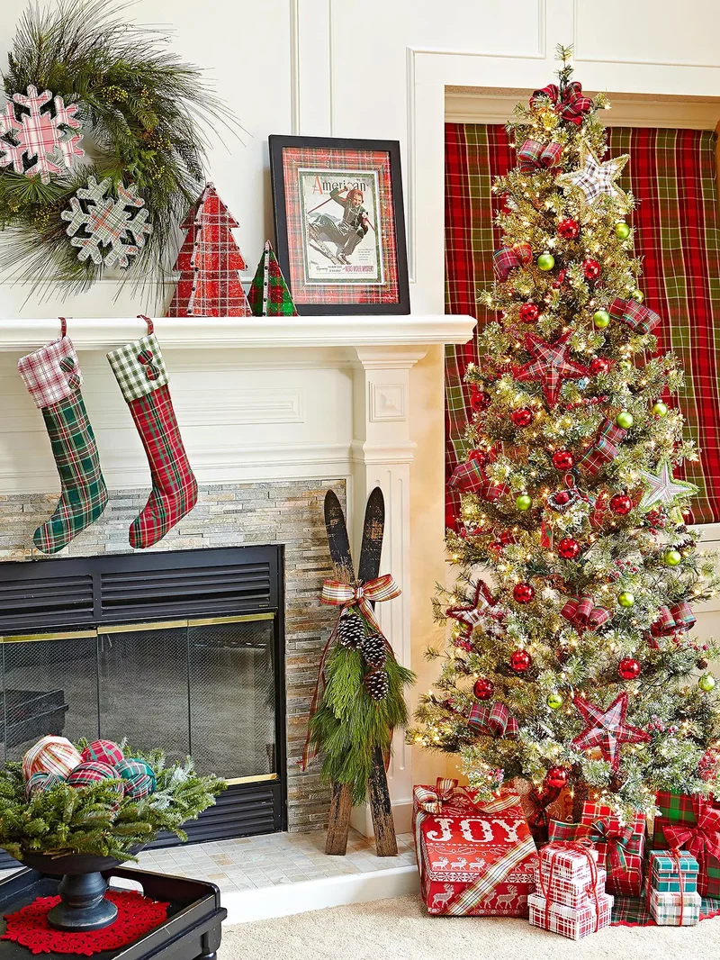 53 Stunning Christmas Mantel Decor Ideas for Your Home 32 Plaid Christmas Mantel