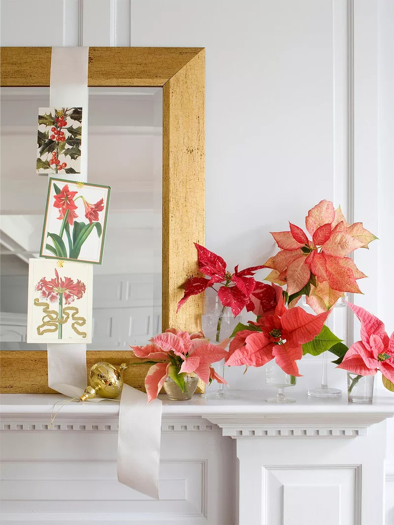 53 Stunning Christmas Mantel Decor Ideas for Your Home 47 Poinsettia Mantel