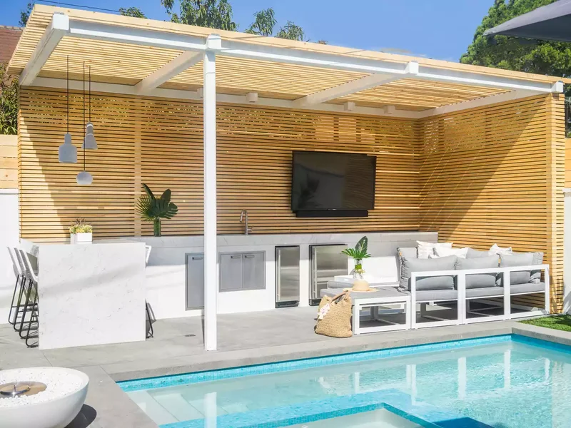 22 Outdoor TV Ideas to Create an Entertaining Backyard 20 Pool Cabana TV
