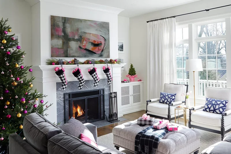 53 Stunning Christmas Mantel Decor Ideas for Your Home 17 Pops of Pink