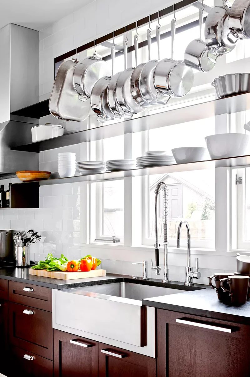 15 Stylish Pot Rack Ideas to Organize Your Cookware 12 Pot Rack as Window Treatment