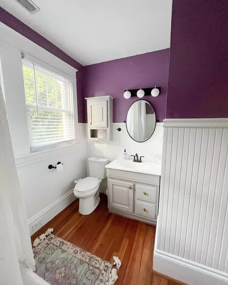 42 Beautiful Purple Bathroom Designs From Soft to Bold 6 Purple Half-Wall