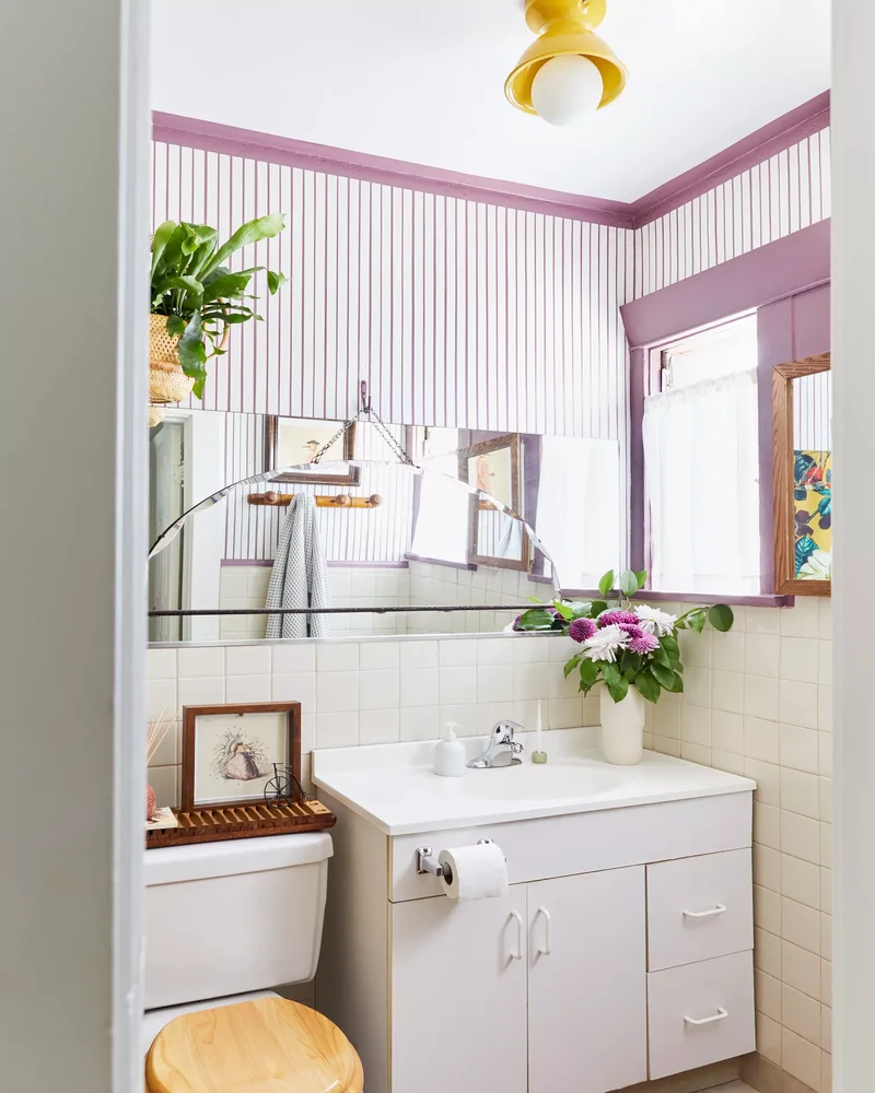 42 Beautiful Purple Bathroom Designs From Soft to Bold 3 Purple Striped Wall