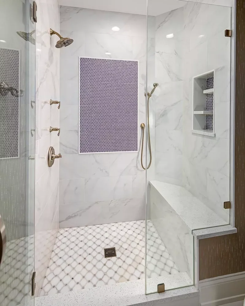 42 Beautiful Purple Bathroom Designs From Soft to Bold 37 Purple Tile Accent
