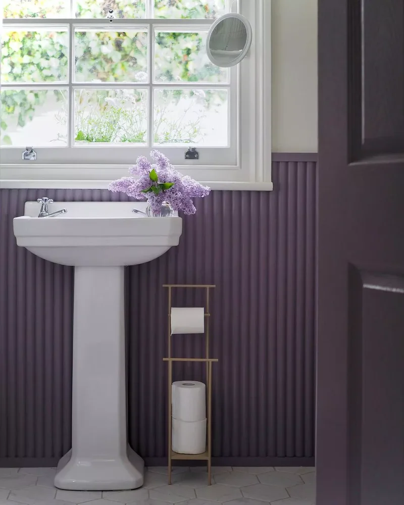 42 Beautiful Purple Bathroom Designs From Soft to Bold 38 Purple Wall Paneling