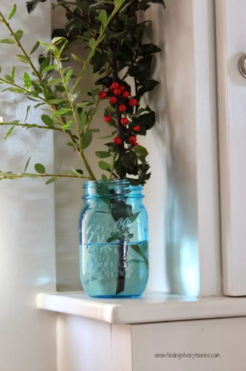 Decorating Your Bathroom for Christmas: 32 Festive Ideas 8 Put Some Holly in a Jar