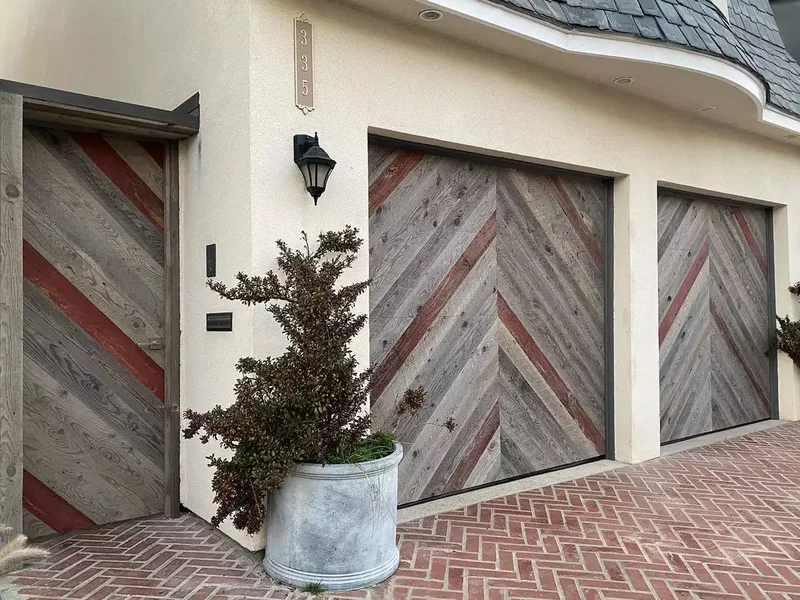 52 Stunning Garage Door Ideas to Boost Your Curb Appeal 2 Reclaimed Wood Chevron Doors
