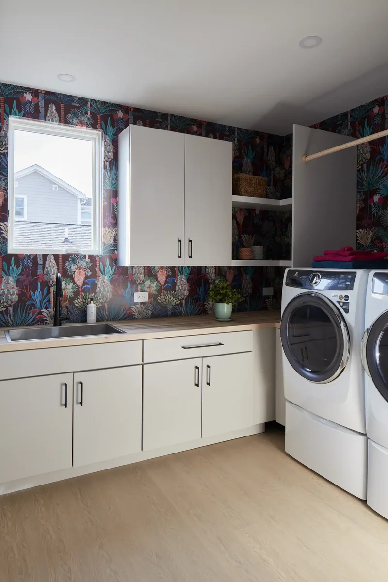 18 Smart Laundry Shelving Ideas to Maximize Small Spaces 13 Remove Cabinet Fronts for Openness