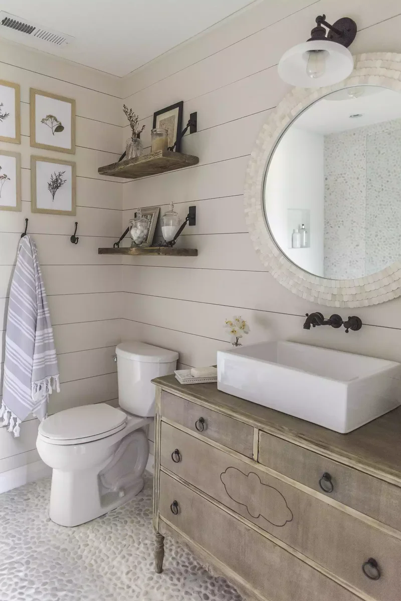 32 Modern Farmhouse Bathroom Designs That Never Go Out of Style 28 Repurpose a Vintage Dresser