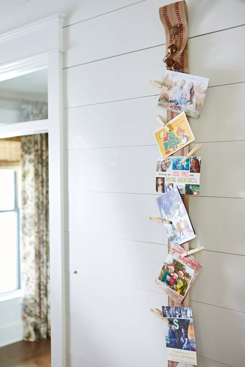 30 Creative DIY Christmas Card Display Ideas for Your Home 26 Ribbon and Clothespin Display