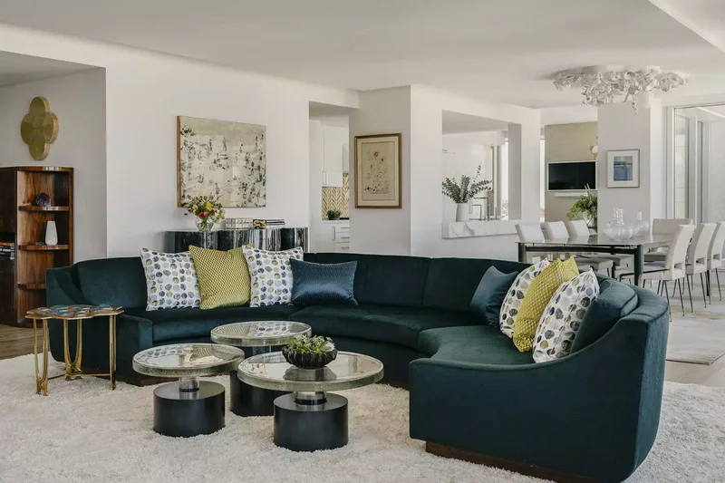25 Green Couch Living Room Ideas That Show This Trend Lasts 19 Rounded Green Sofa