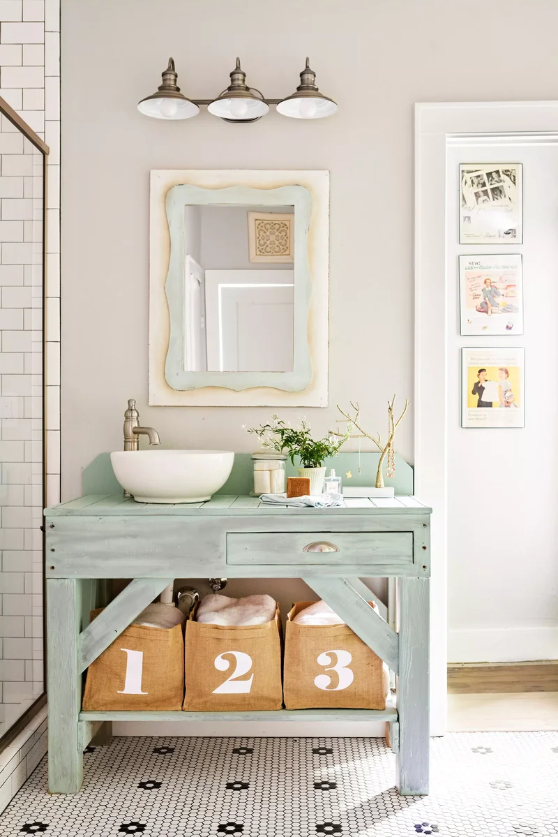 Rustic Bathroom with Blue Accents