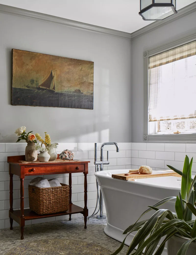 Rustic Bathroom with Gray Walls