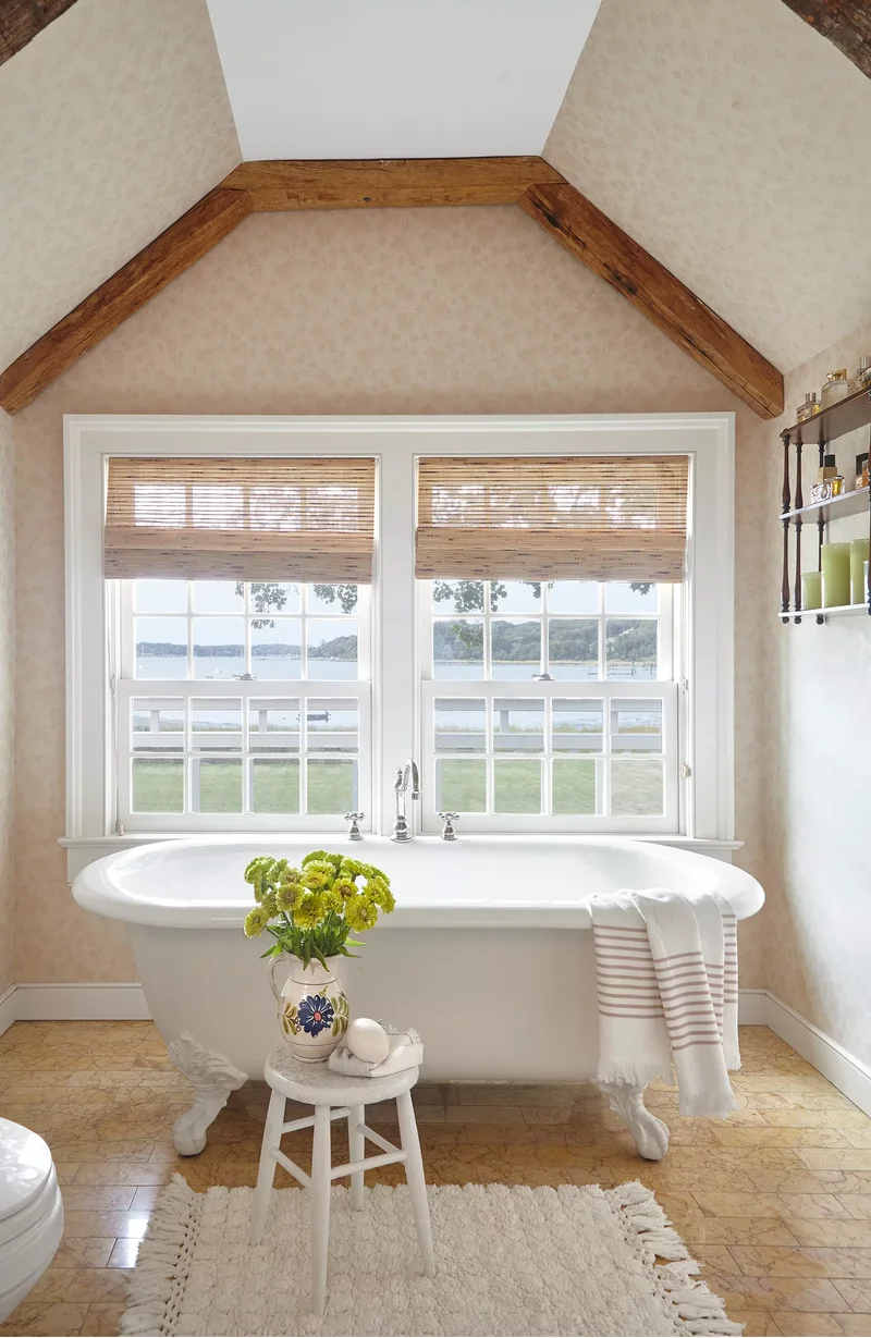 Rustic Bathroom with Wood Beams