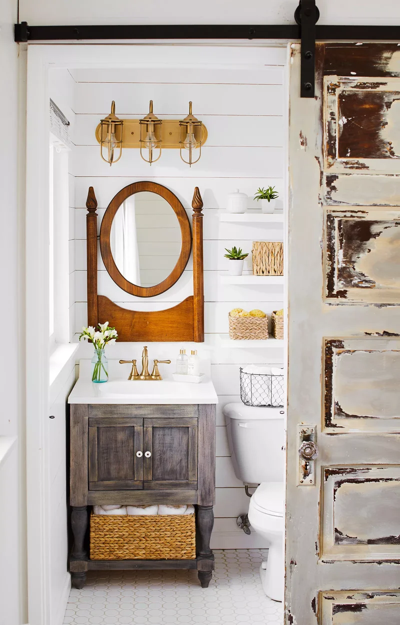 Salvaged Barn Doors in Rustic Bathroom