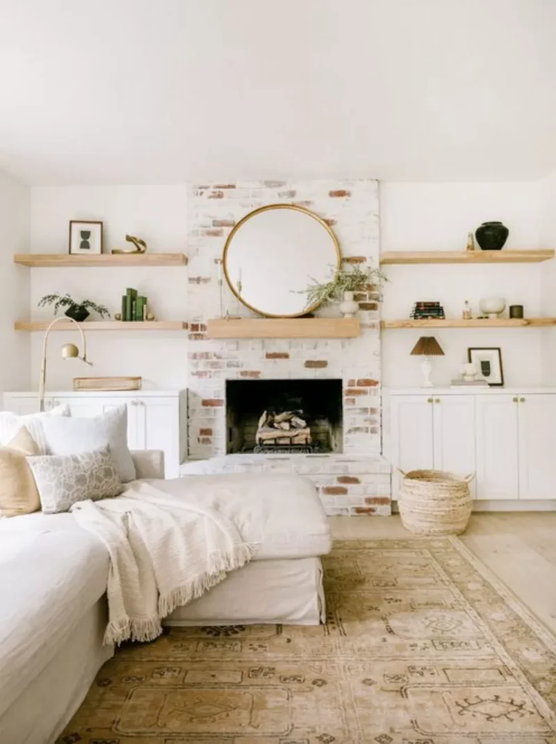 42 White Brick Fireplace Ideas to Modernize Your Living Space 26 Semi-Whitewashed Brick