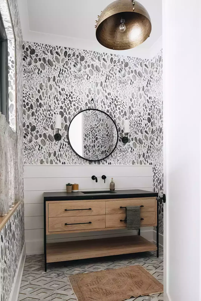 39 Shiplap Bathroom Designs From Farmhouse to Modern Style 9 Shiplap and Wallpaper