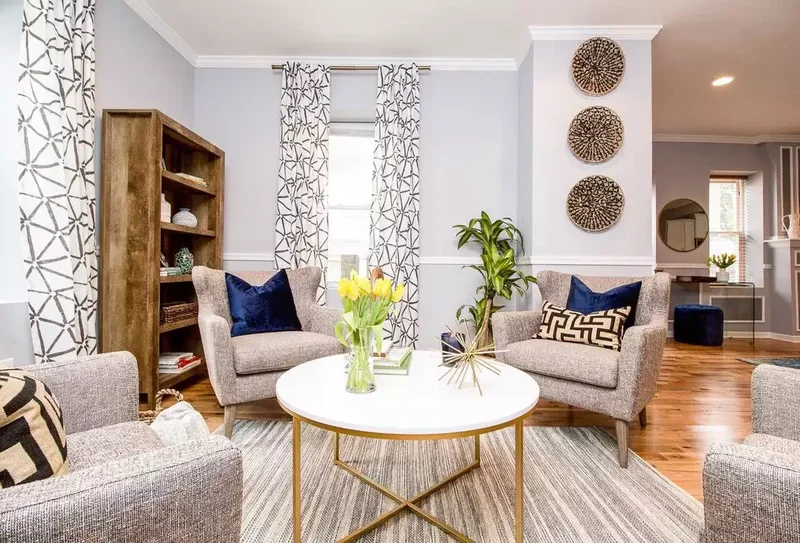 23 Beautiful Blue and Gray Living Room Design Ideas 4 Skip the Sofa to Save Room