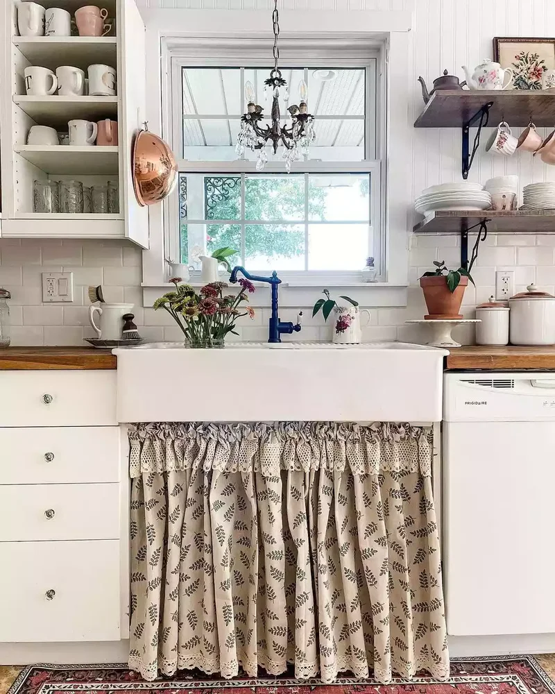 30 Charming Cottagecore Kitchen Ideas for Your Cozy Home 5 Skirt Your Sink