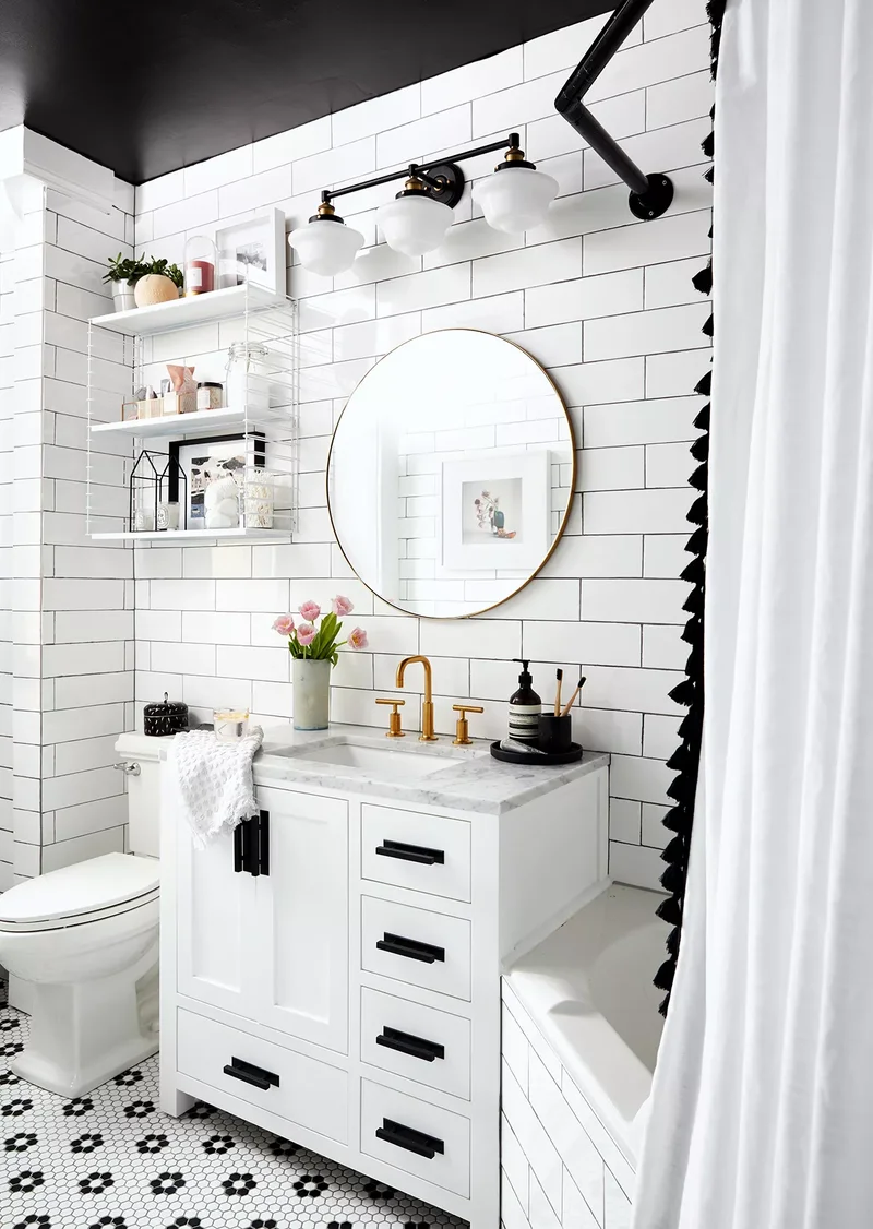 31 Stunning Black and White Bathroom Design Ideas 27 Small Black-and-White Bathroom