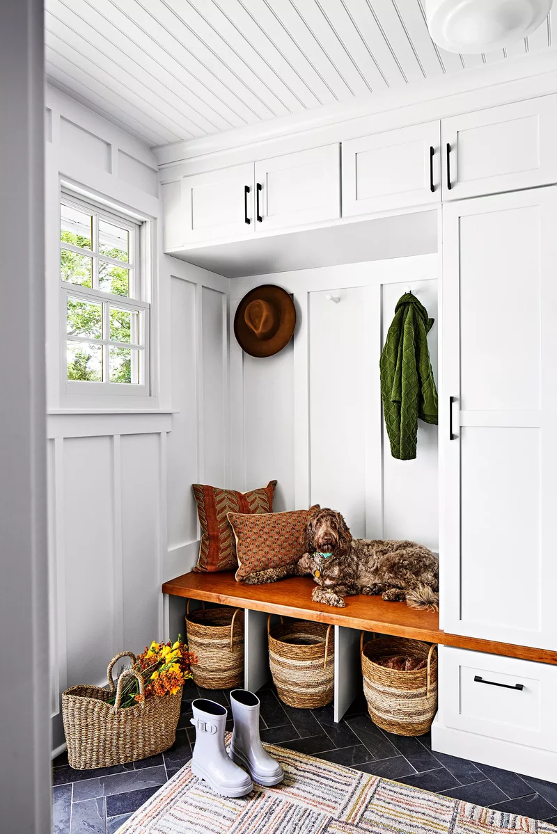 31 Compact Mudroom Ideas to Boost Style and Functionality 18 Small Mudroom with Cabinet Storage
