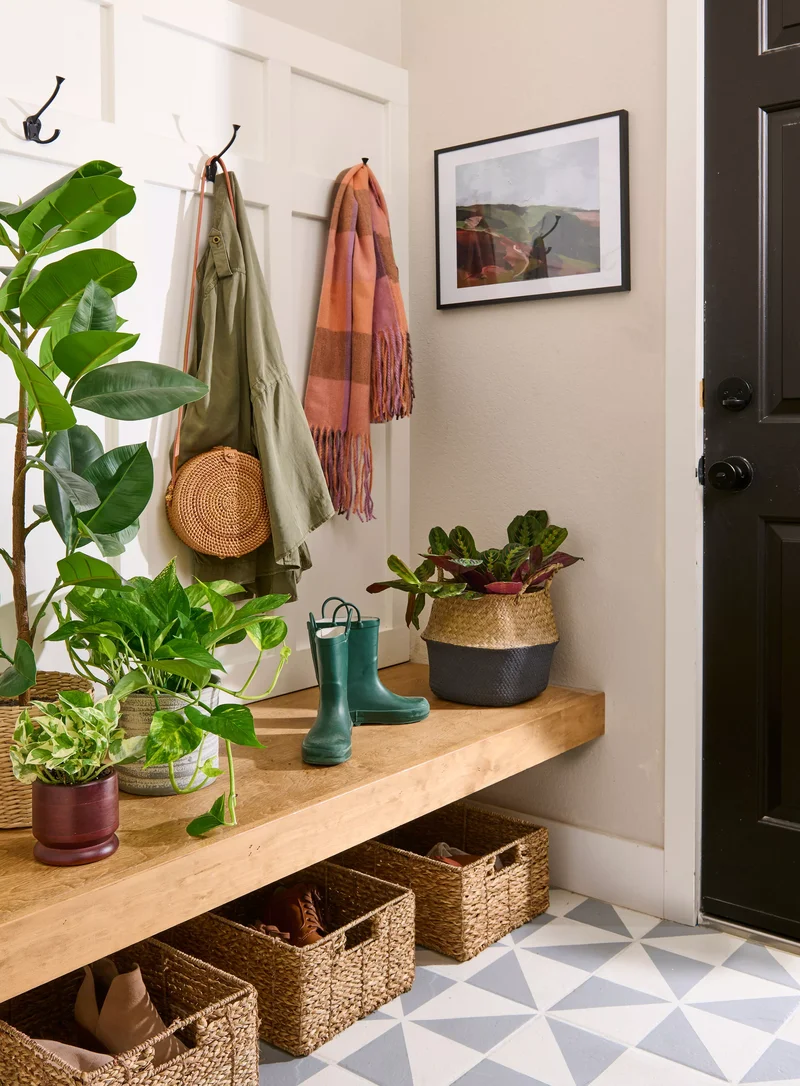 31 Compact Mudroom Ideas to Boost Style and Functionality 24 Small Mudroom with Floating Bench