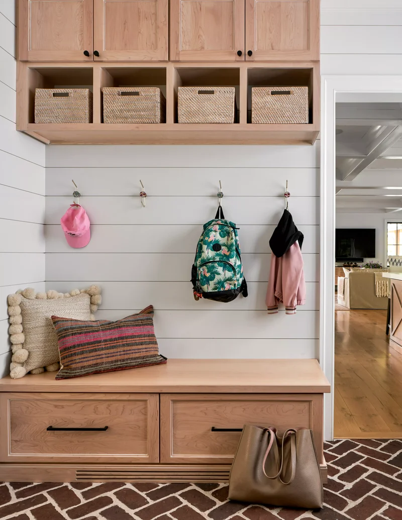 31 Compact Mudroom Ideas to Boost Style and Functionality 23 Small Mudroom with Natural Wood Accents