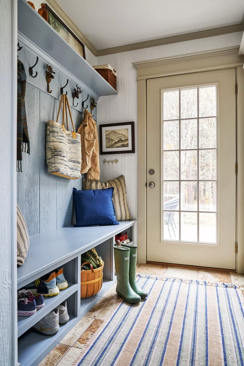 31 Compact Mudroom Ideas to Boost Style and Functionality 20 Small Mudroom with Painted Trim