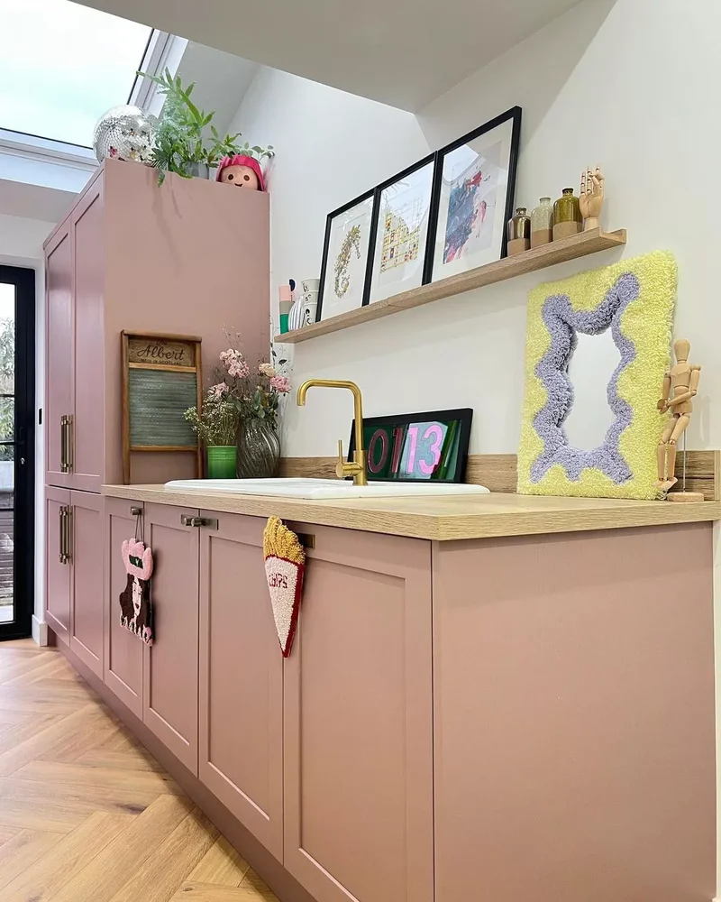 30 Pink Kitchen Designs Showing Pink as the Ideal Neutral 7 Soften With Woven Decor