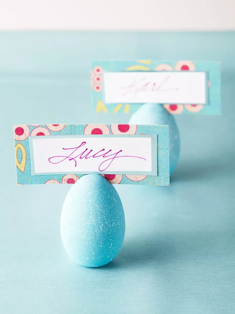 42 Easter Centerpiece Ideas and Table Decor for Spring 12 Splattered Easter-Egg Place Card Holders
