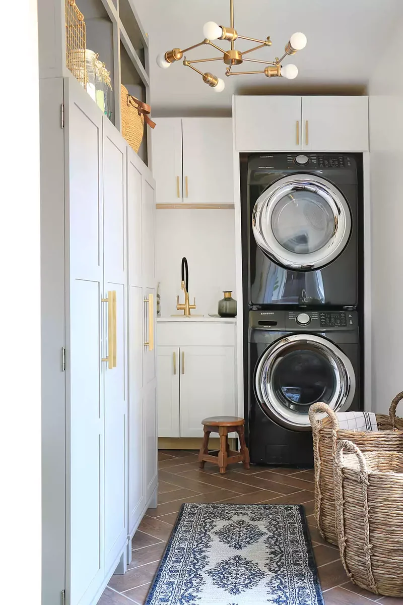 57 Laundry Room Ideas That Make Chores More Enjoyable 10 Stack the Appliances
