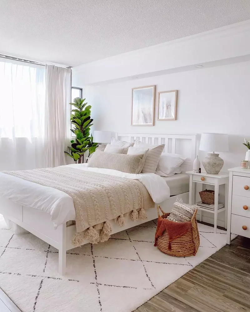 40 White Bedroom Designs That Show This Color Is Far from Dull 40 Statement Greenery and White Walls