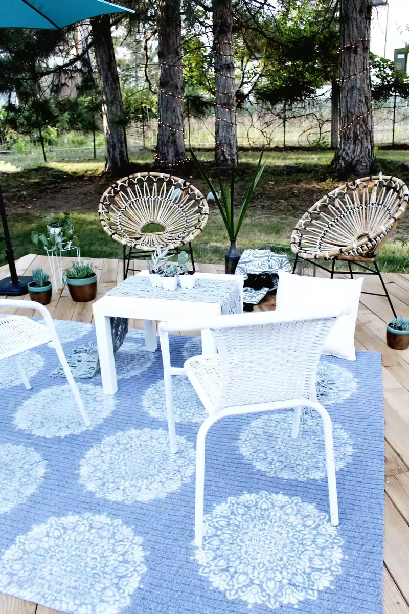 36 Creative DIY Patio Ideas to Upgrade Your Backyard 14 Stencil an Outdoor Rug