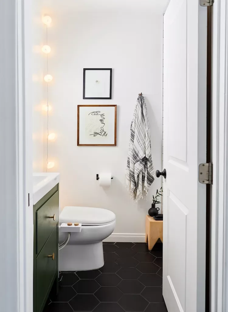 43 Beautiful Powder Room Ideas to Transform Your Half Bath 30 String Up a Garland Light