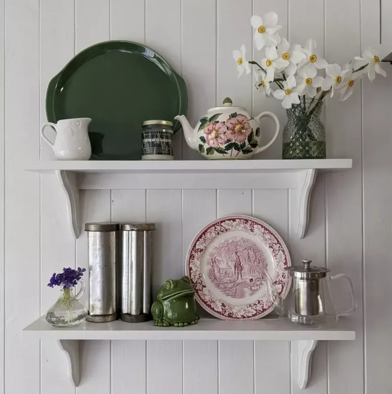 30 Charming Cottagecore Kitchen Ideas for Your Cozy Home 26 Style a Shelfie