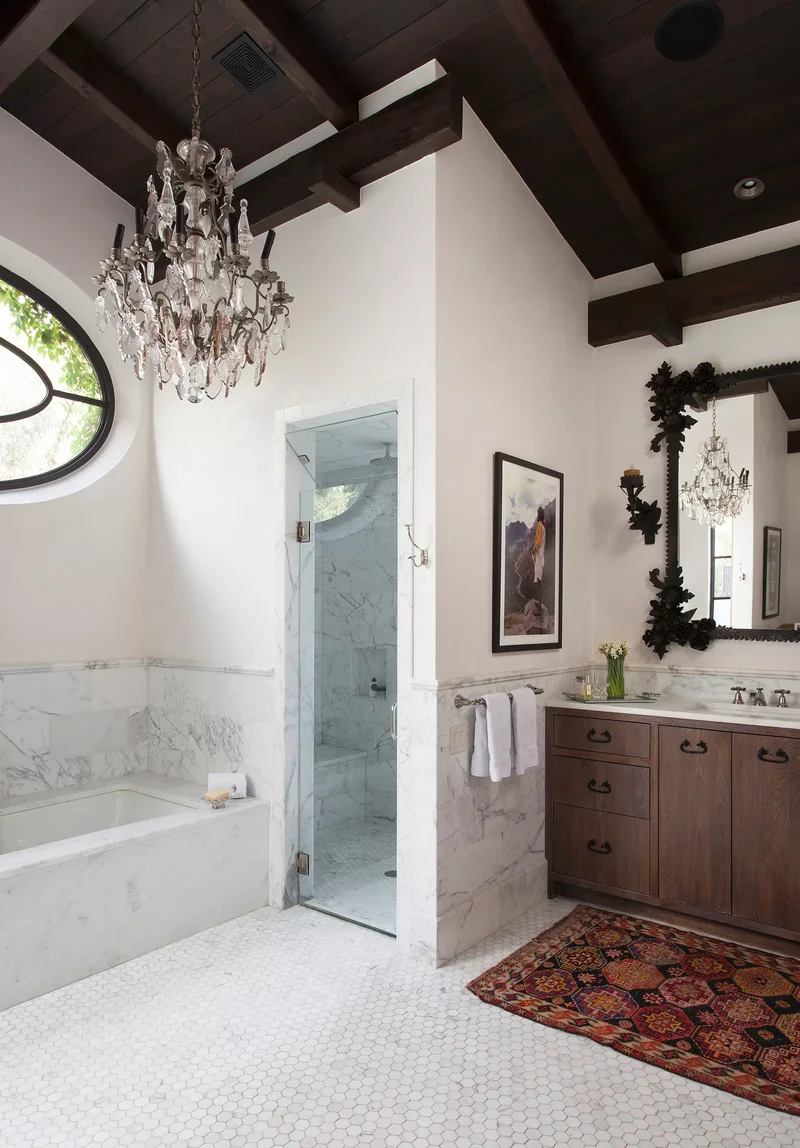 38 Classic Bathroom Design Ideas for Timeless Elegance 23 Traditional Bathroom with Wood Ceiling