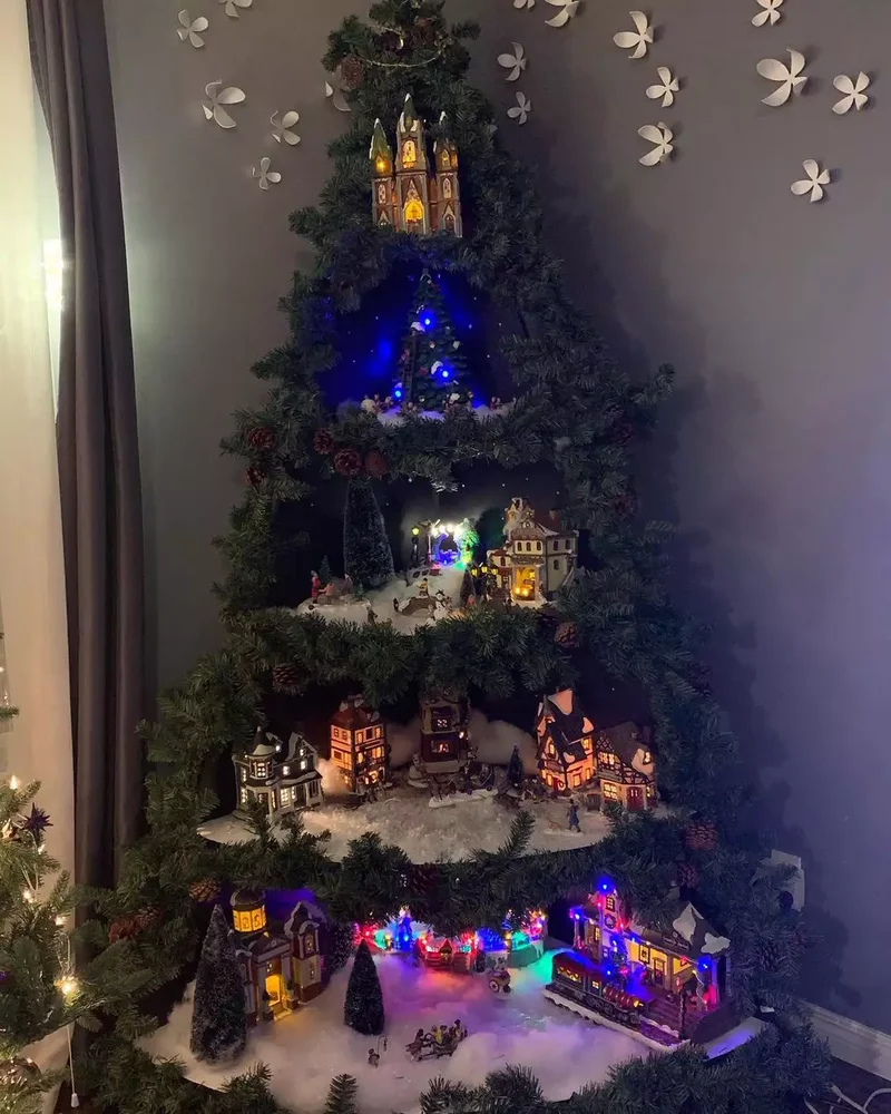 20 Christmas Village Display Ideas for Nostalgic Holidays 4 Tree-Shaped Village