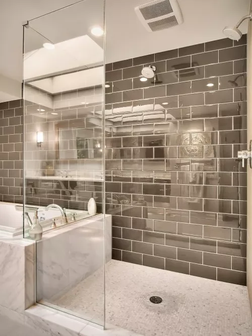 Try Glass Tile in a Doorless Shower