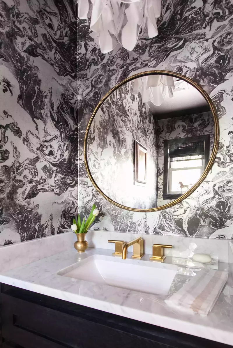 43 Beautiful Powder Room Ideas to Transform Your Half Bath 29 Try Metallic Wallpaper