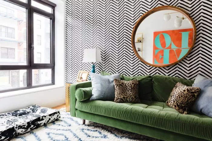 20 Affordable Apartment Living Room Decorating Ideas on Budget 5 Try Removable Wallpaper