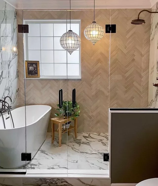 27 Stunning Wet Room Ideas to Transform Your Bathroom Space 11 Try a Herringbone Accent