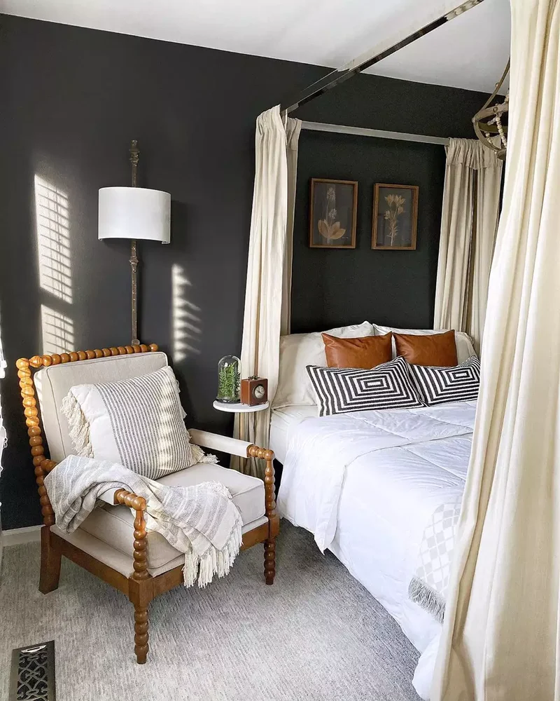 22 Guest Bedroom Ideas to Make the Most of Small Spaces 2 Try a Moody Paint Color