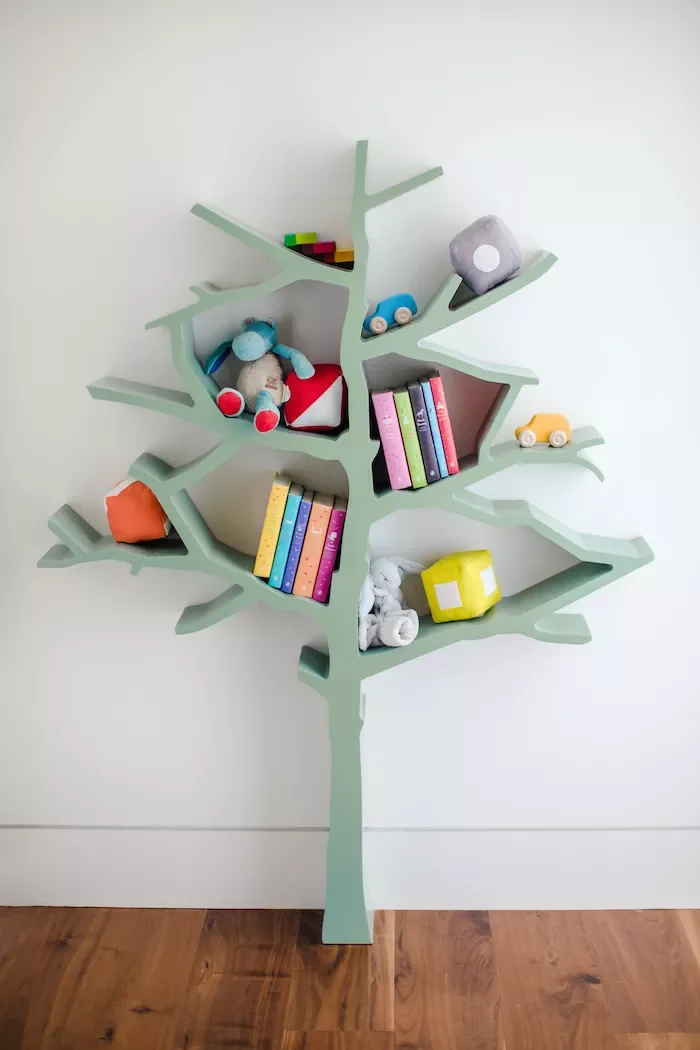 27 Sage Green Nursery Designs for Peaceful Baby Spaces 15 Try a Sage Tree Bookcase
