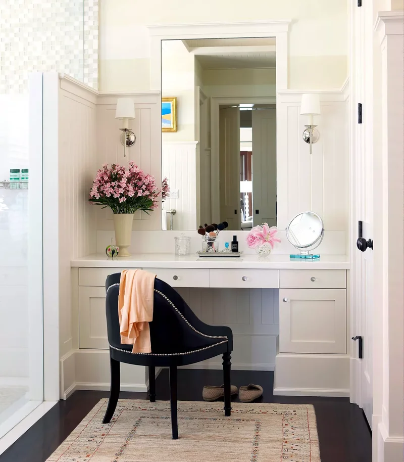 17 Makeup Vanity Ideas for Your Bathroom's Daily Routine 12 Tuck into a Recessed Wall